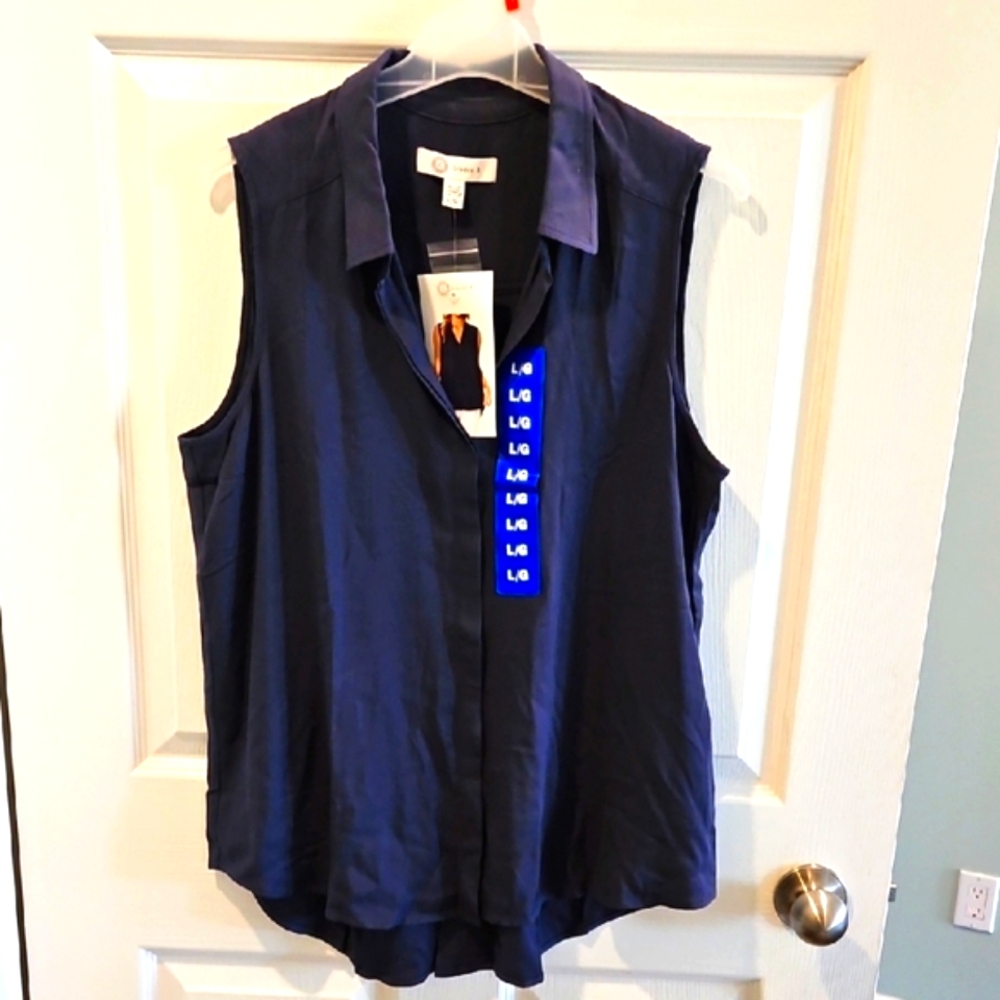 Christina B Navy Sleeveless Blouse Sz L ✨️5/$30